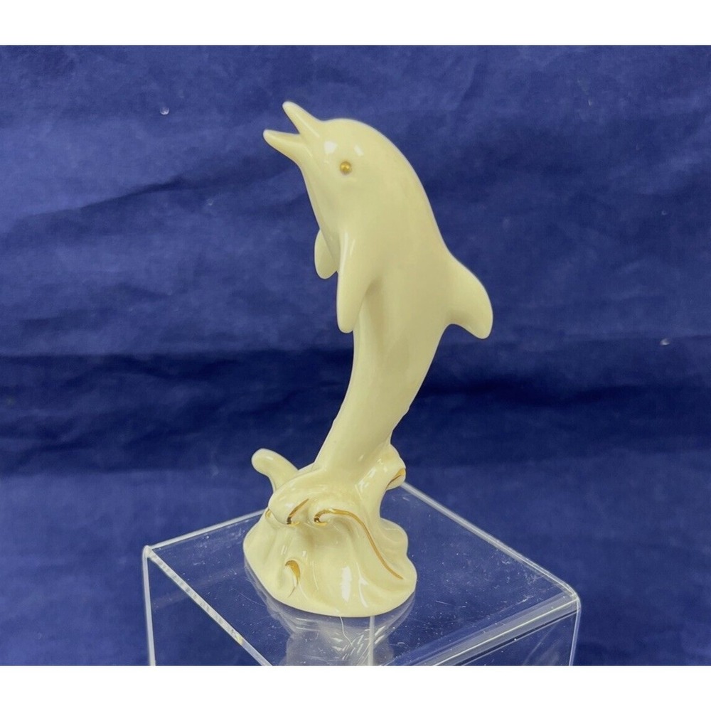 Vintage Lenox Dolphin Figurine Fine Ivory China Gold Accents 4" Tall